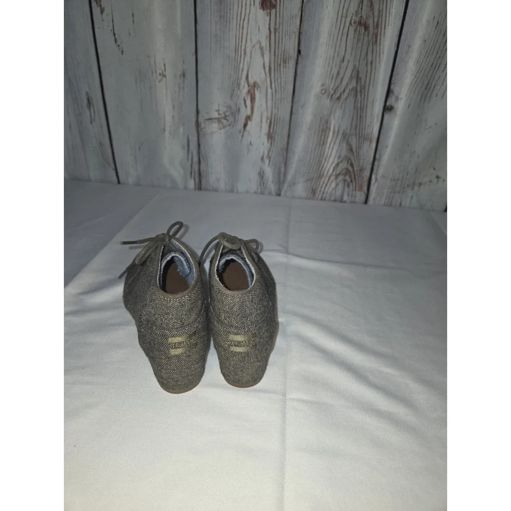Youth Toms Lace Up Wedge Ankle Booties Gray/Green Sz 3Y Excellent Used Condition